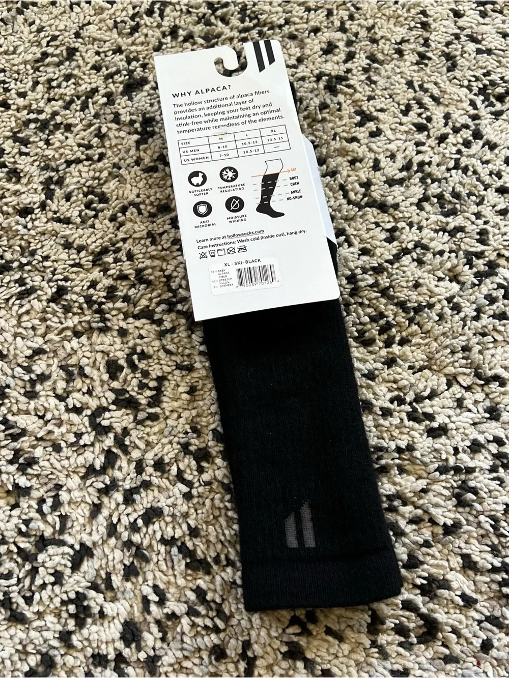 Hollow Alpaca Ski Socks All Day Warmth Black Size XL